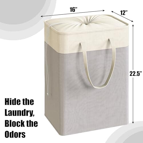 Gray Collapsible Laundry Hamper, 75L Rectangle Cotton Basket with Drawstring Handles, Pack of 2