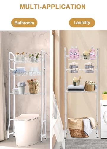 White Over-the-Toilet Storage Rack with 3-Tier Shelf & 6 Adjustable Shelves + 4 Hooks