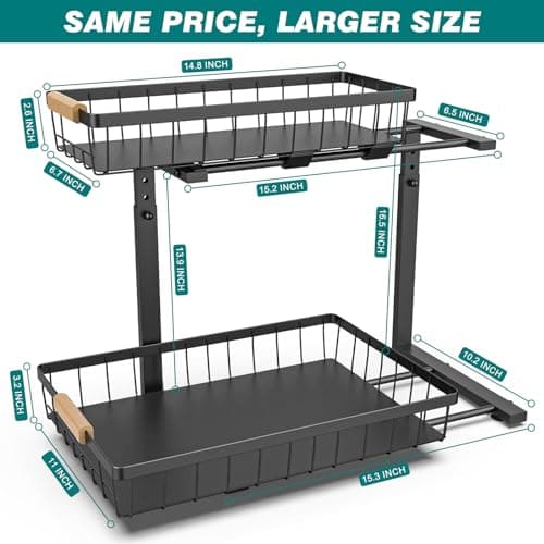 Adjustable 2 Tier Under Sink Organizer and Storage for Kitchen and Bathroom Cabinet