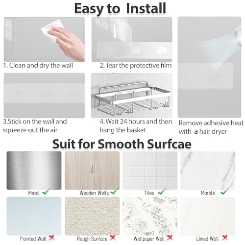 5 Pack Rustproof Stainless Steel Shower Caddy Organizer, Silver