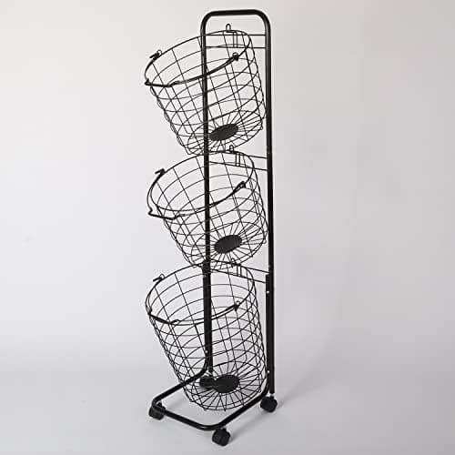 3-Tier Rolling Lockable Laundry Trolley with Metal Storage Shelf
