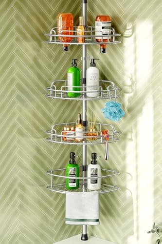Hamitor Corner Shower Caddy: 4-Tier Rust-ResistantAdjustable Shelves - Silver Grey