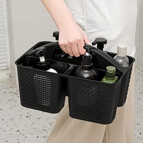 UUJOLY Black Portable Shower Caddy with Compartments for Bathroom and Kitchen