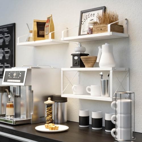 White Wall-Mounted Floating Shelves for Bedroom, Kitchen & Bathroom Storage