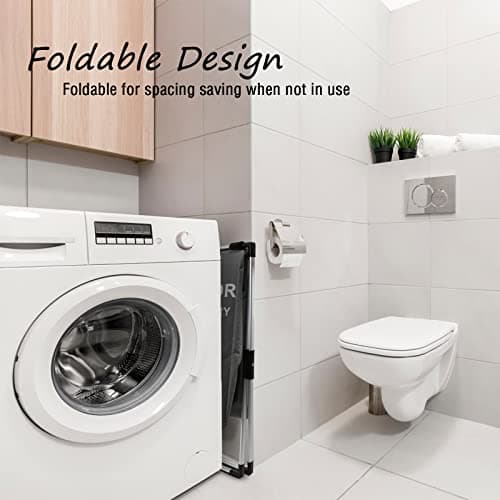 3 Section Foldable Aluminum Laundry Hamper with Mesh Cover (White+Grey+Black)