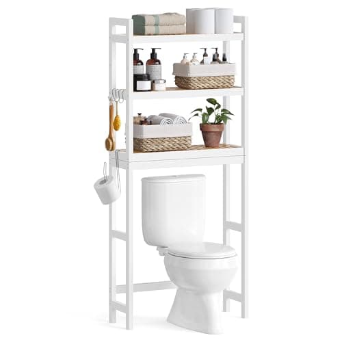SONGMICS Cloud White 4-Tier Over Toilet Organizer 10.2x24.8x72.8 Inches