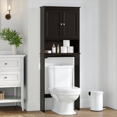 Spirich White Toilet Storage Cabinet with Organizer Shelves