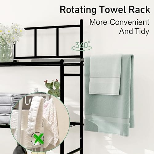 Black 3 Tier X-Bar Bathroom Organizer Above Toilet with 4 Hooks