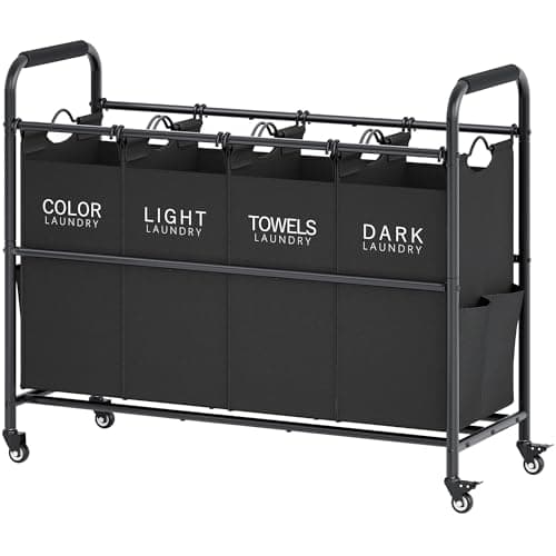Tajsoon 4 Bag Laundry Sorter Cart, Black