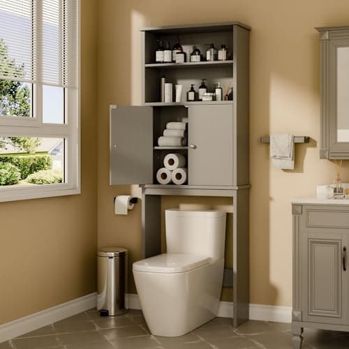 Walsunny Toilet Storage Cabinet, White - Open Shelves, Double Doors, Space-Saving Organizer