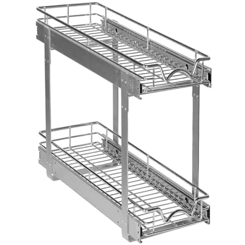 HOLDN' STORAGE Heavy Duty 2 Tier Pull Out Cabinet Organizer - Anti Rust Chrome Finish