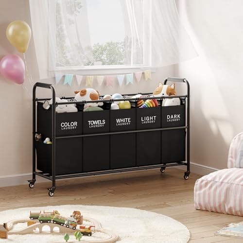 5-Bag Laundry Sorter Cart with Rolling Wheels for Dirty Clothes Storage