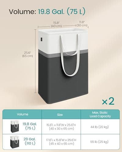 SONGMICS Foldable 75 L Laundry Hamper with Handles, Ink Black ULCB208B01