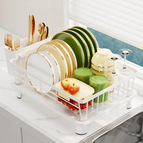Stainless Steel Dish Drainer Rack with Drip Tray & Holders, Black
