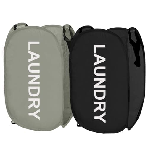 Larpur Pop Up Laundry Baskets, 2 Pack Mesh Hampers (Black + Gray)