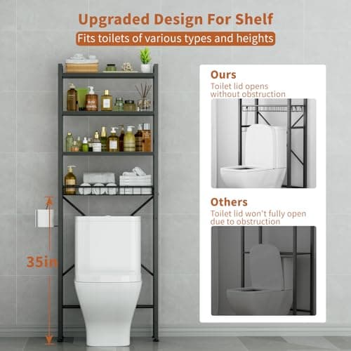 Black Over-The-Toilet Storage with 4 Tiers and 9 Hooks