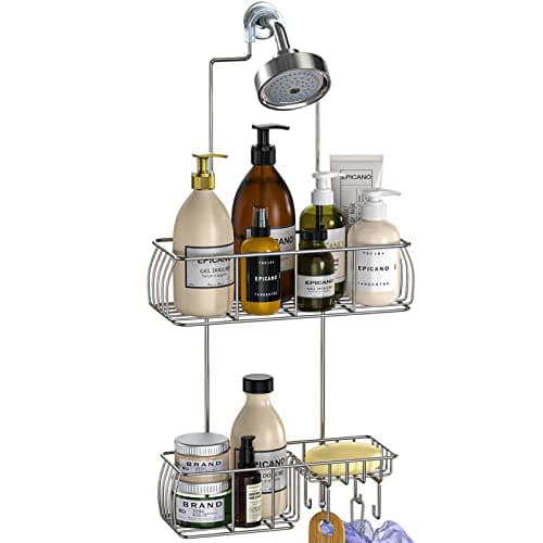 Epicano Anti-Swing Overhead Shower Caddy, Rustproof Hooks, Matte Black