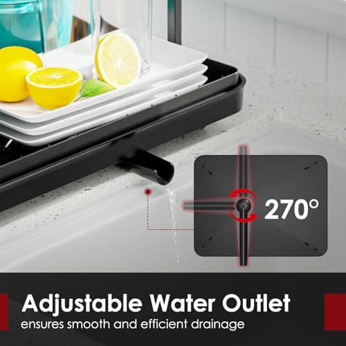 Stainless Steel 2-Tier Dish Drying Rack with Drainboard and Cutlery Holder for Kitchen Counter - Large, Black