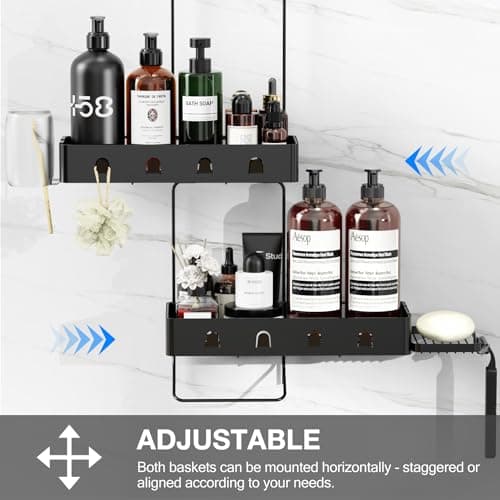 KEGII Black Waterproof Shower Caddy with Soap Holder - No Drilling, Better Than Corner Shelves