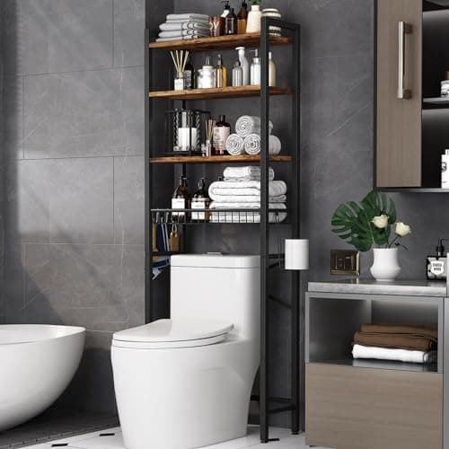 4-Tier Over-The-Toilet Storage Rack with Adjustable Shelf and Basket