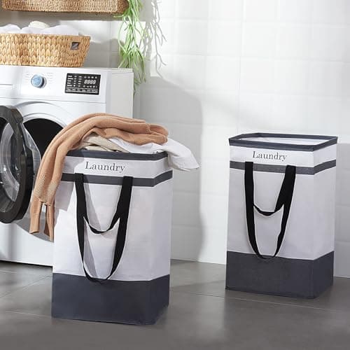 FairyHaus 100L Collapsible Laundry Baskets, 2Pack Black with Carry Handles