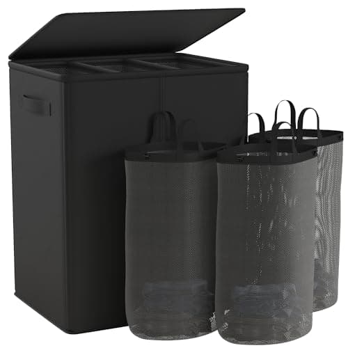Raybee 180L Laundry Basket with Lid and 3 Sections
