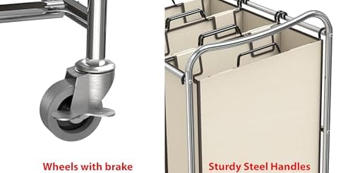 Heavy-Duty 3-Bag Laundry Sorter Cart, Chrome, Houseware