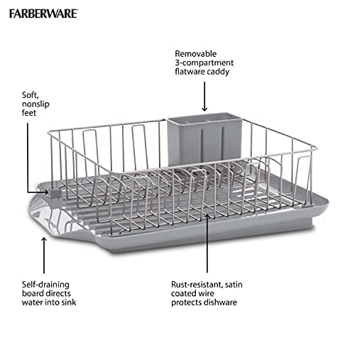 Farberware Large Capacity Dish Drying Rack Set with Drainboard & Utensil Holder