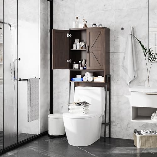 Over-the-Toilet Storage Cabinet with Anti-Tip Shelves, Grey