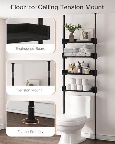 ALLZONE Over Toilet Storage Cabinet, 4 Adjustable Shelves, Black