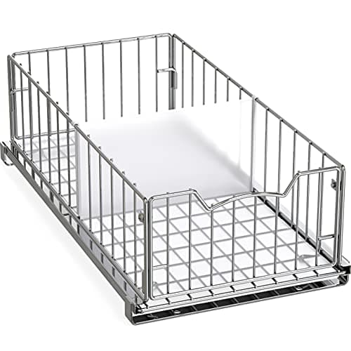 Chrome Finished Pull-Out Cabinet Organizer Basket, 17.2" Dia., Ideal for Kitchen & Bathroom Storage