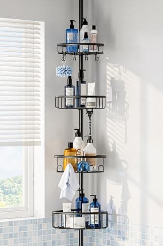 Stainless Steel 4-Tier Corner Shower Caddy - 47-121 Inch Adjustable Bath Rack - Silver