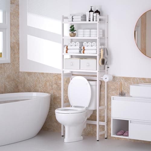 Bamboo Over-the-Toilet Organizer with Baskets & Hooks (White)