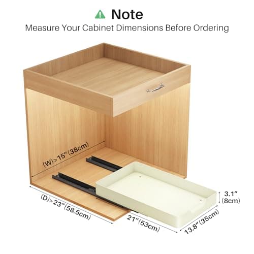 Pull Out Cabinet Organizer for Kitchen Cabinets, 21 inch Deep, No Drill Adhesive Drawers