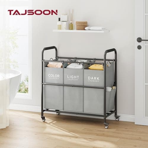 Tajsoon 3 Bag Laundry Sorter Cart, Grey