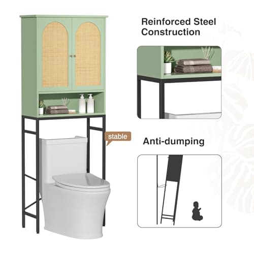 Rattan Over-Toilet Storage Cabinet with Metal Stand and Shelves