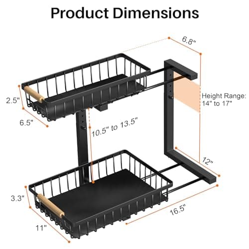 REALINN Height Adjustable Under Sink Organizer, 2 Tier Pull Out Cabinet Storage for Kitchen & Bathroom