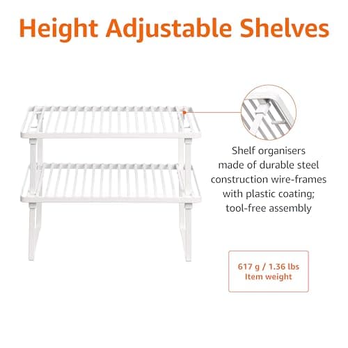Amazon Basics Stackable Metal Kitchen Shelves - White