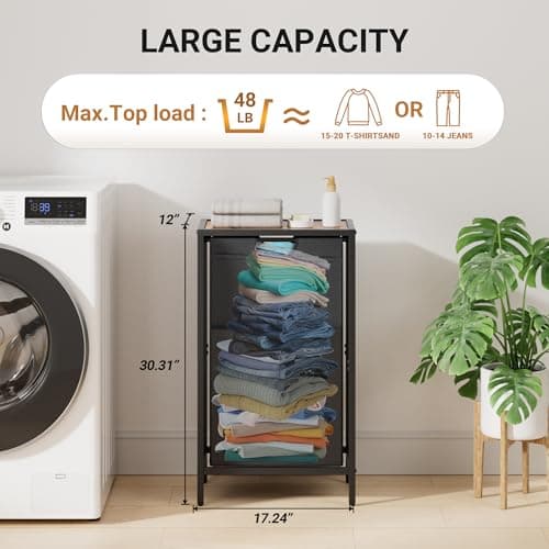 Rustic Brown & Black Laundry Hamper with Shelf & Pull-Out Bag