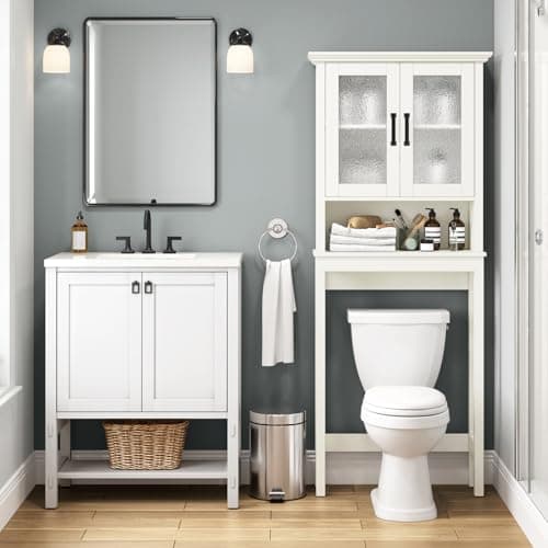 Thick Frame Over Toilet Storage Cabinet with Doors, Cream White