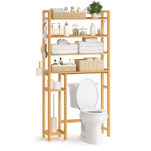 SONGMICS Cloud White 4-Tier Over Toilet Organizer 10.2x24.8x72.8 Inches