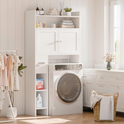 MU Over-Toilet Storage Cabinet with Doors, 32" White Bathroom Organizer
