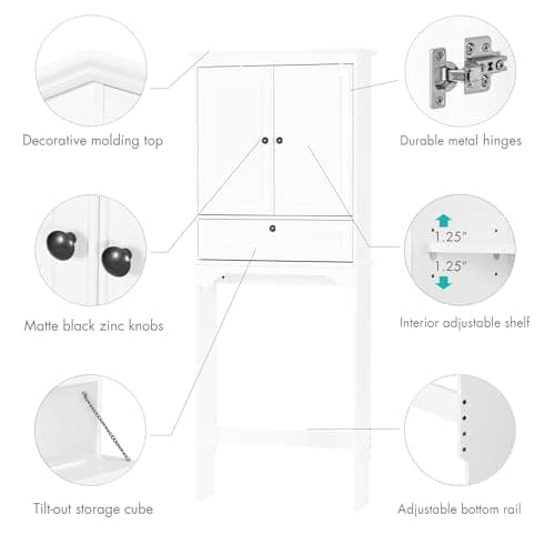 Spirich White Toilet Storage Cabinet with Doors and Adjustment