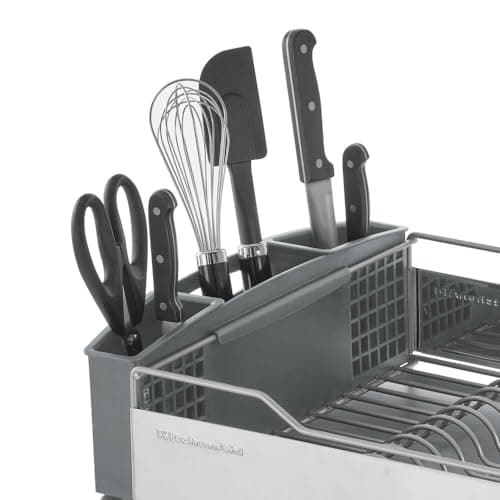 KitchenAid Rust-Resistant Full Size Dish Rack, Light Grey with Drain Board & Removable Caddy