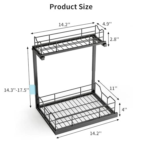 2-Pack Under Sink Organizer: Adjustable Height Kitchen Bathroom Cabinet Storage