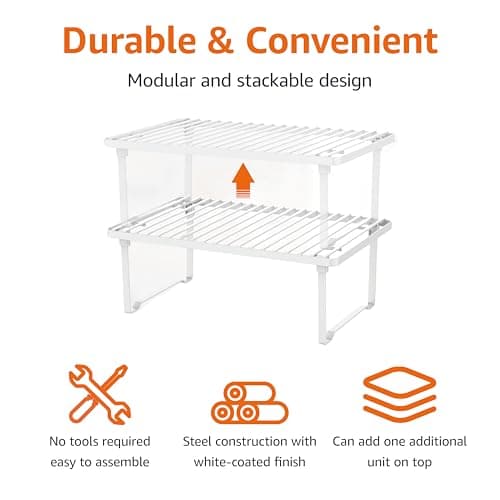 Amazon Basics Stackable Metal Kitchen Shelves - White