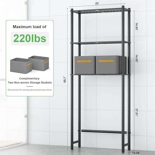 Black 3-Tier Over the Toilet Storage Organizer Rack