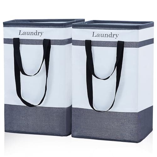 FairyHaus 100L Collapsible Laundry Baskets, 2Pack Black with Carry Handles