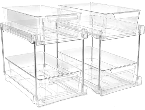 4-Pack Clear 2-Tier Sink Organizers for Bathroom, Kitchen, and Pantry