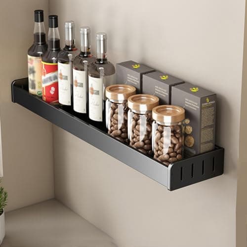 Black Wall Mount Spice Rack, Kitchen Spice Organizer 50cm Multi-Purpose